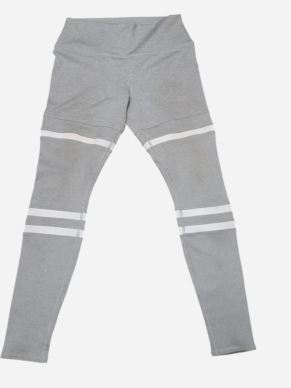 ALO Yoga Grey Leggings with White Stripe Accents